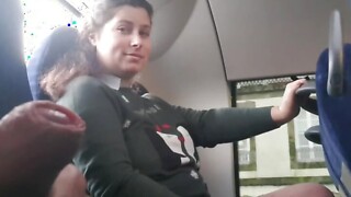 Voyeur seduces Milf to Suck&amp;Jerk his Schlong in Bus