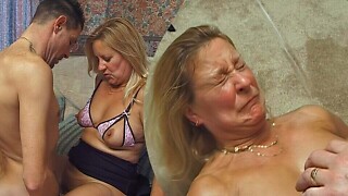 Massive squirting spunk fountain above a All red wife