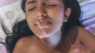 Latin babe training school honey receives facial spunk flow award afterwards fucking